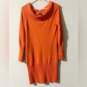 BCBGMaxAzria Vibrant Orange Cowl Neck Sweater Dress